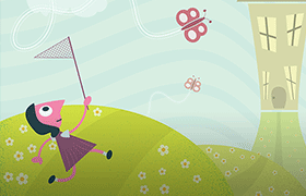 Chasing Butterflies Vector Illustration
